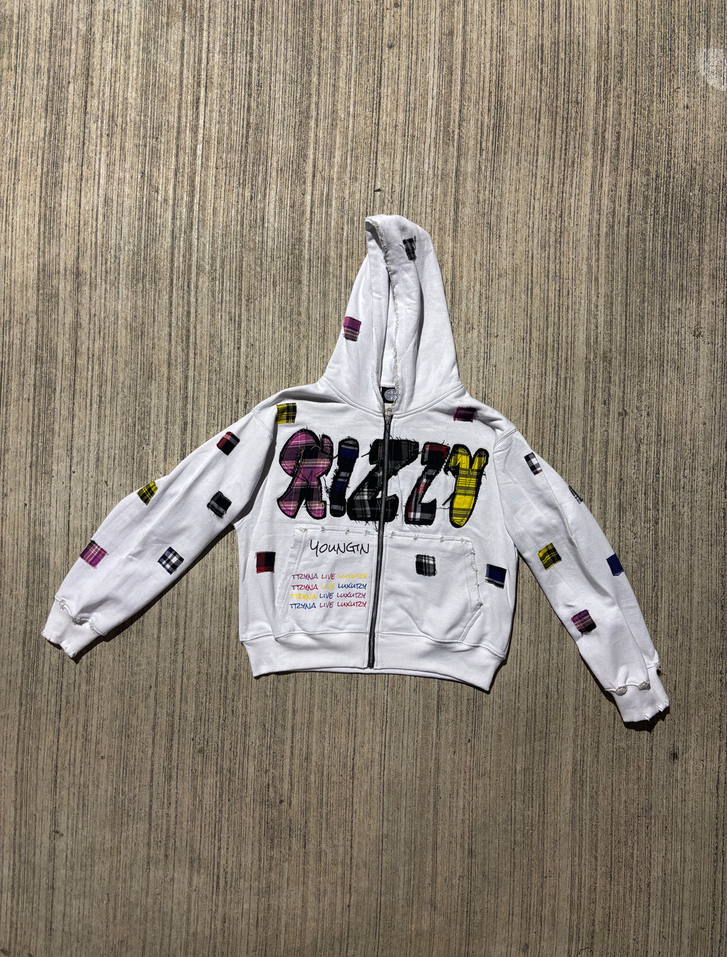 WHITE "LUXURY PATCH" ZIP UP