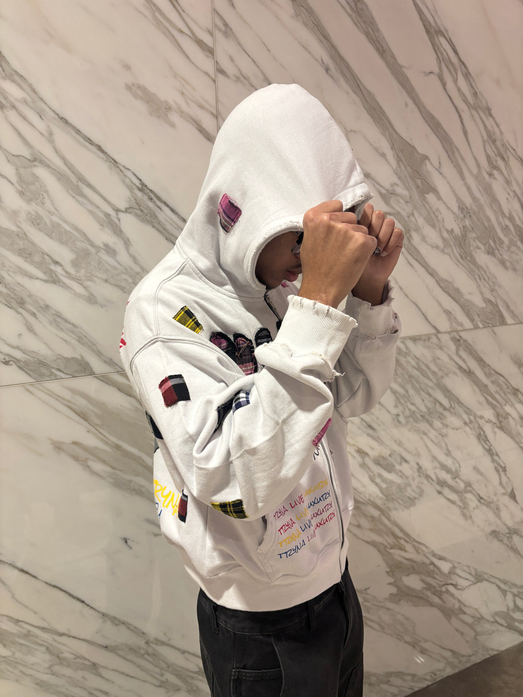 WHITE "LUXURY PATCH" ZIP UP