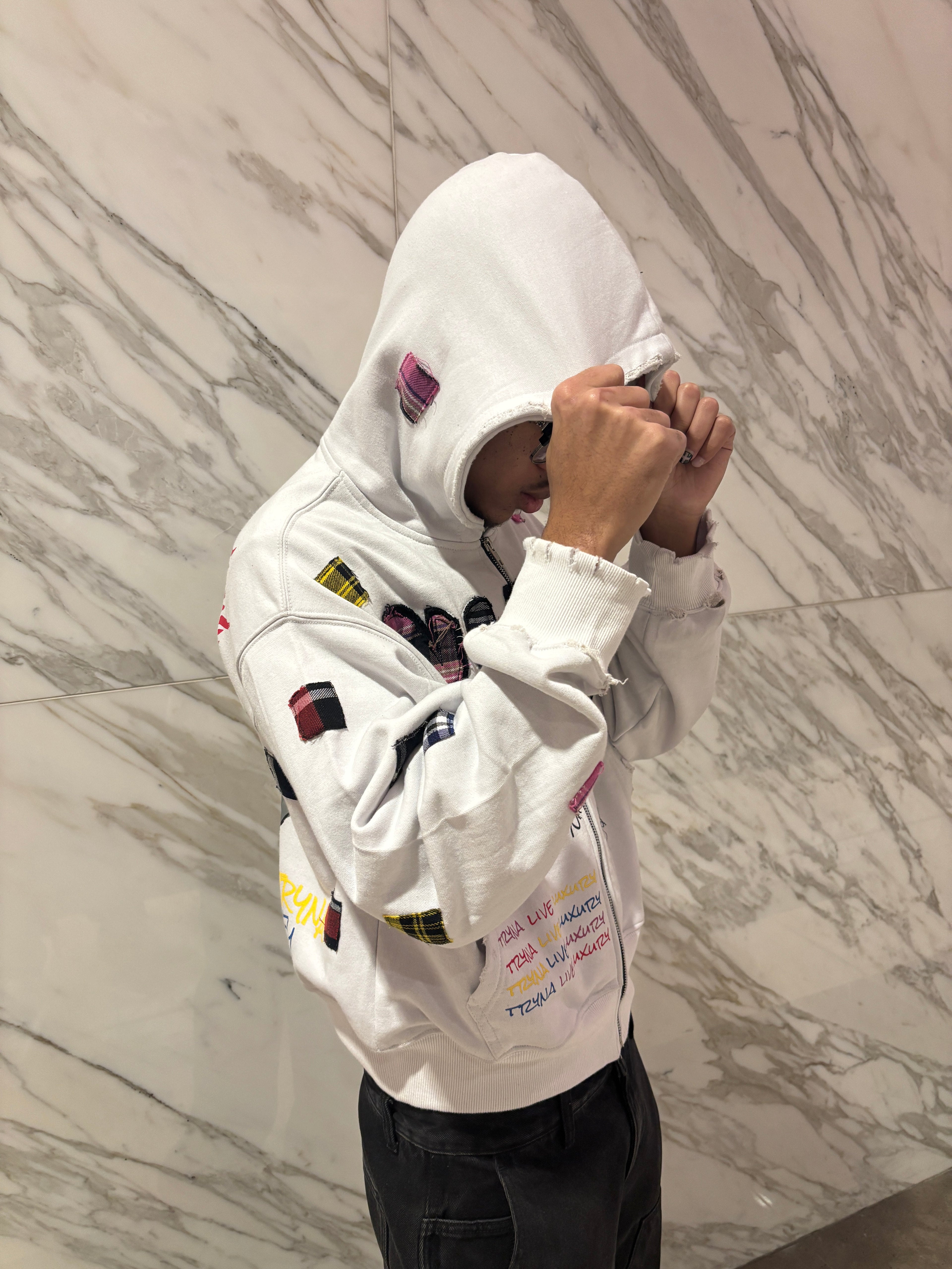 WHITE "LUXURY PATCH" ZIP UP
