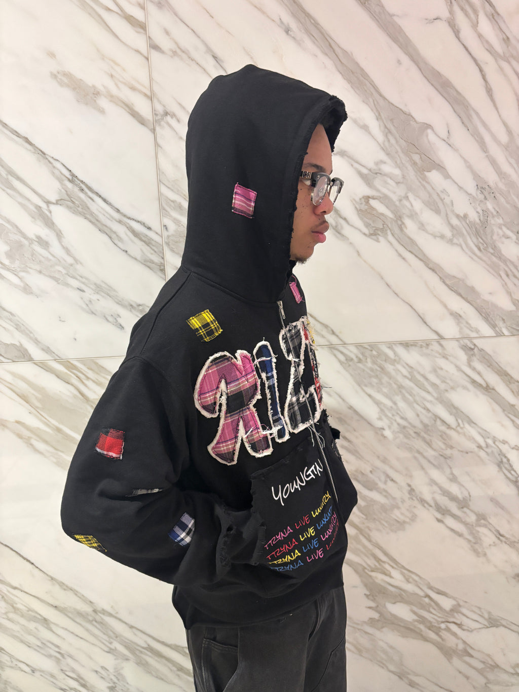 BLACK "LUXURY PATCH" ZIP UP