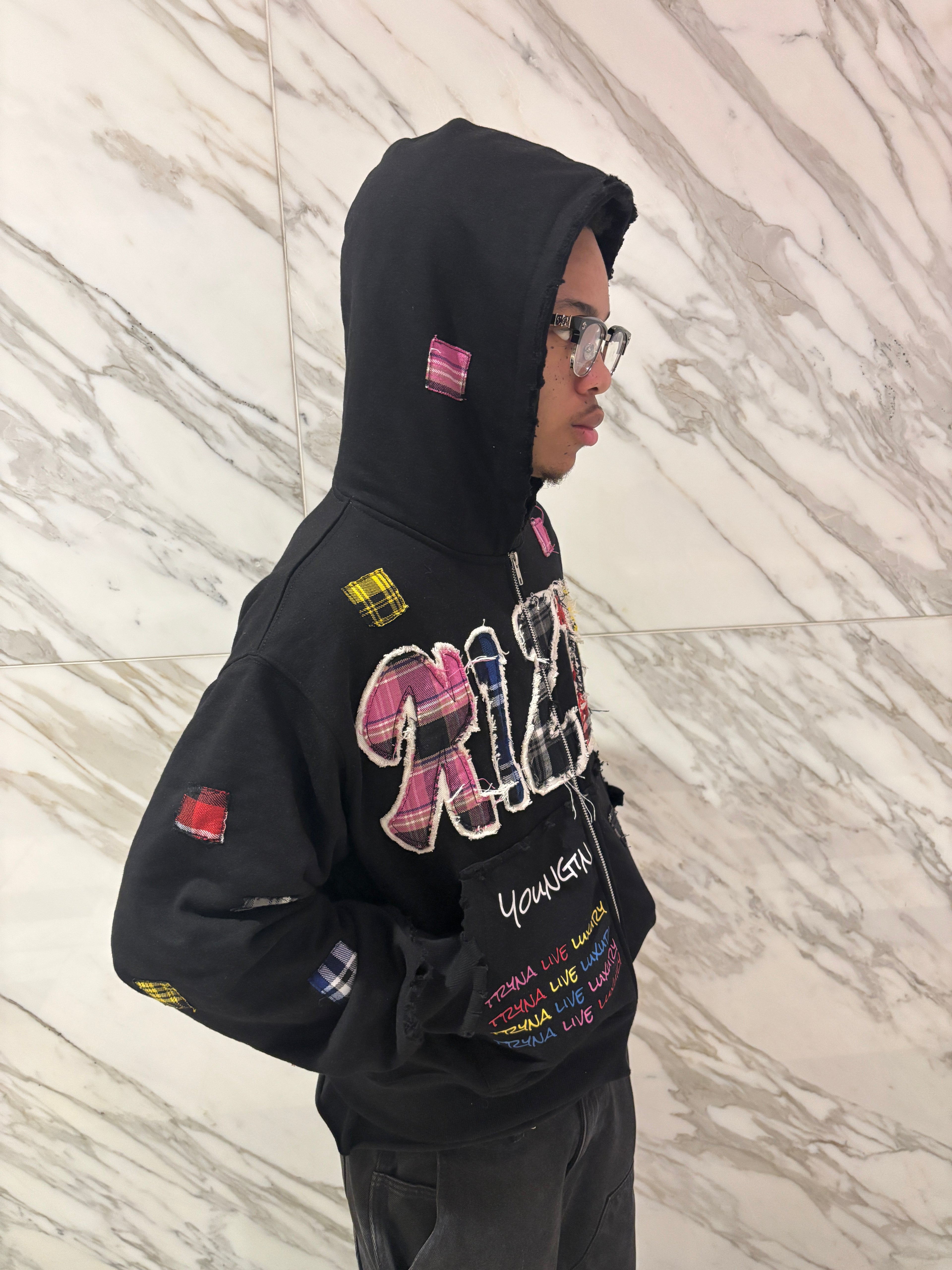 BLACK "LUXURY PATCH" ZIP UP