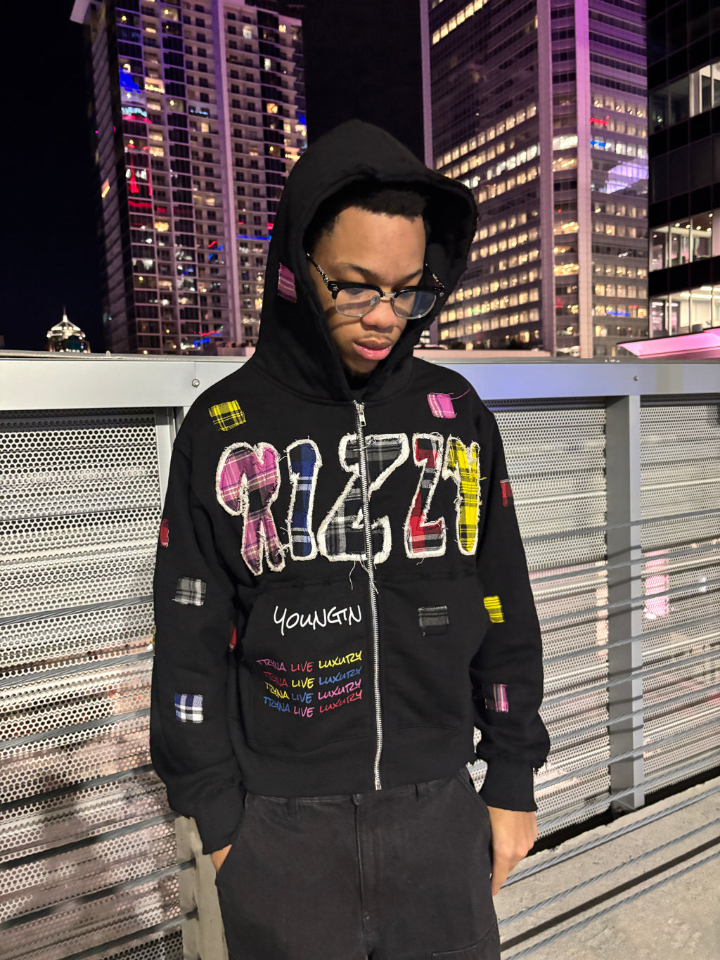 BLACK "LUXURY PATCH" ZIP UP