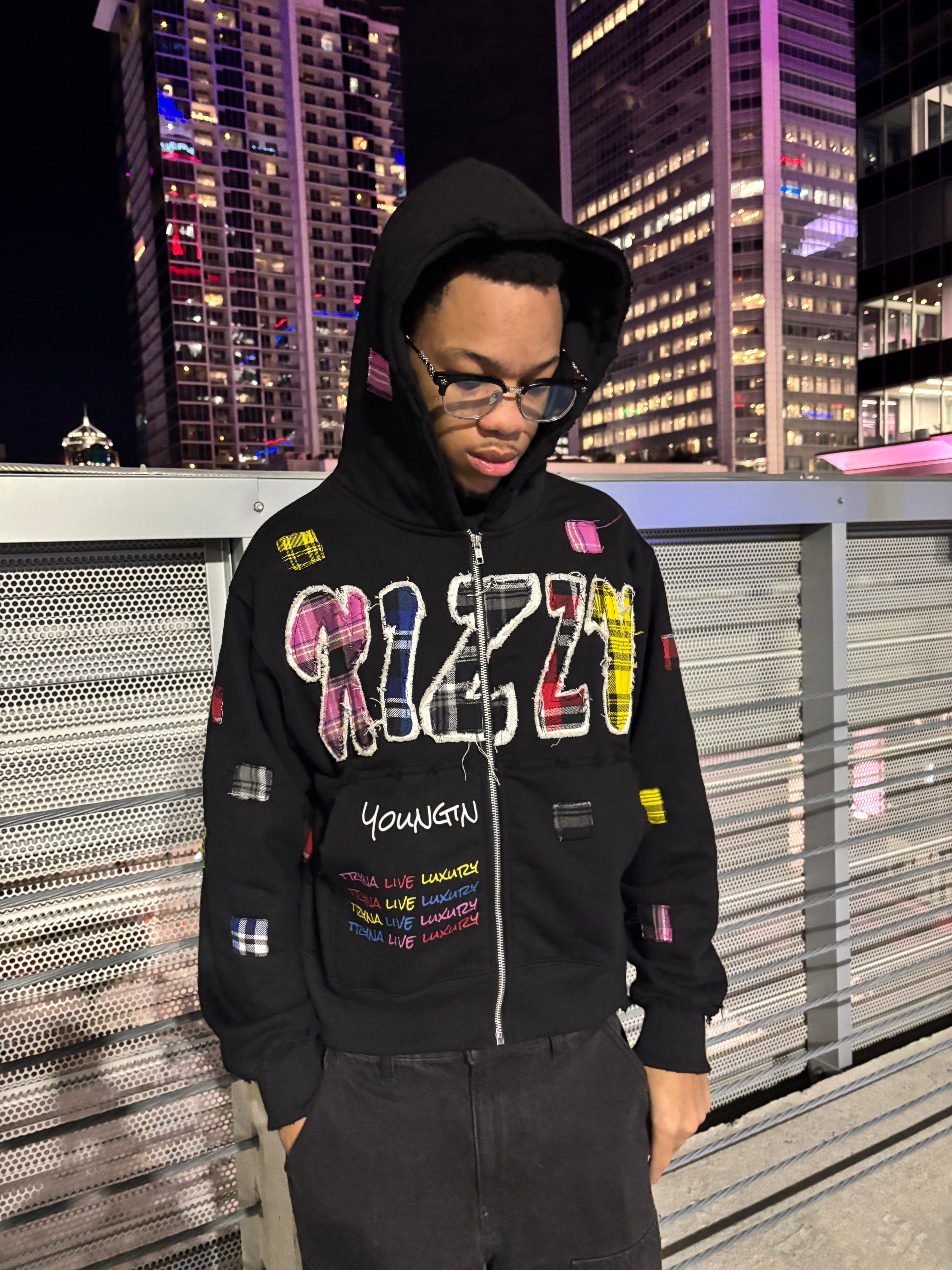 BLACK "LUXURY PATCH" ZIP UP