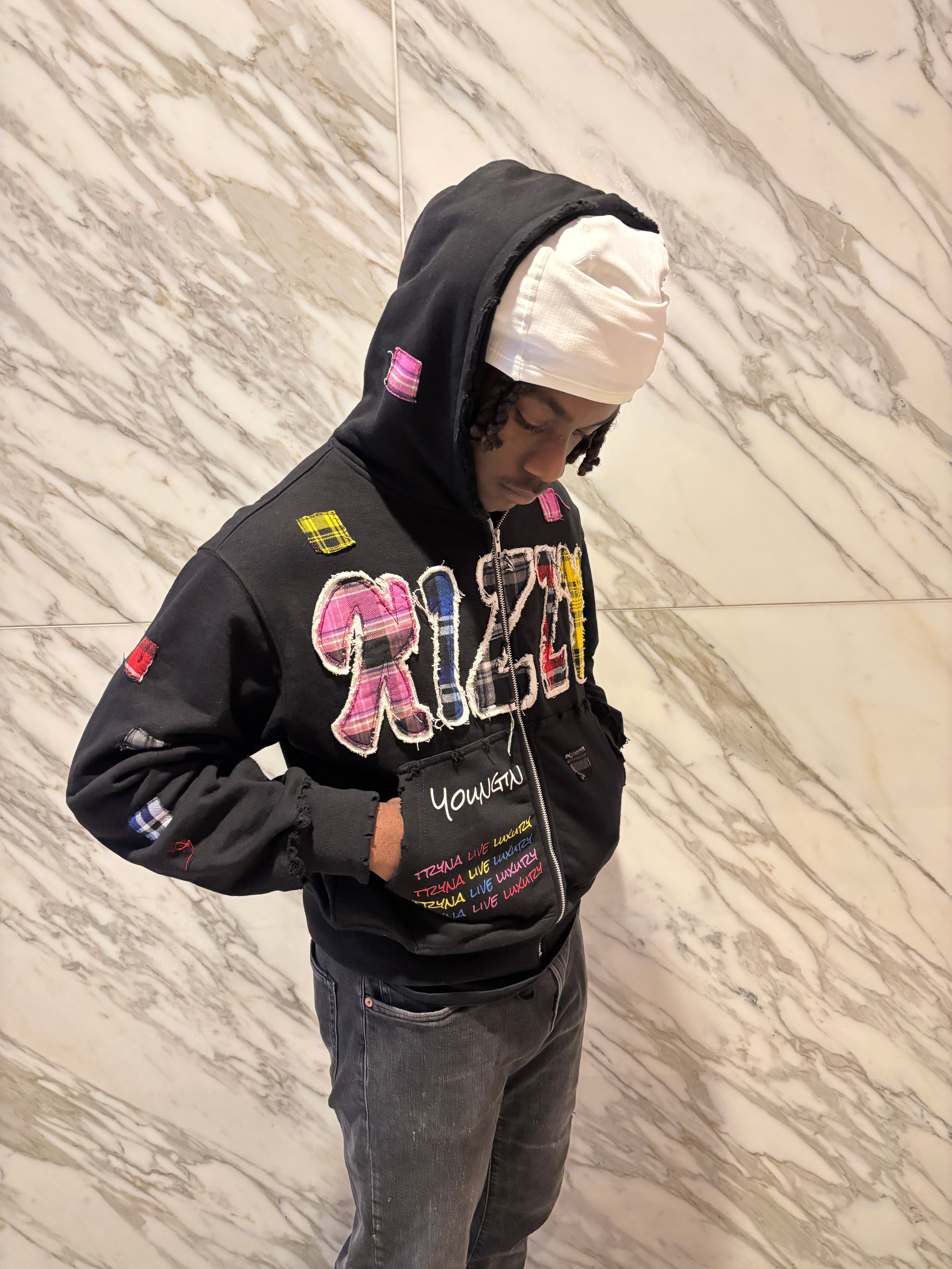 BLACK "LUXURY PATCH" ZIP UP