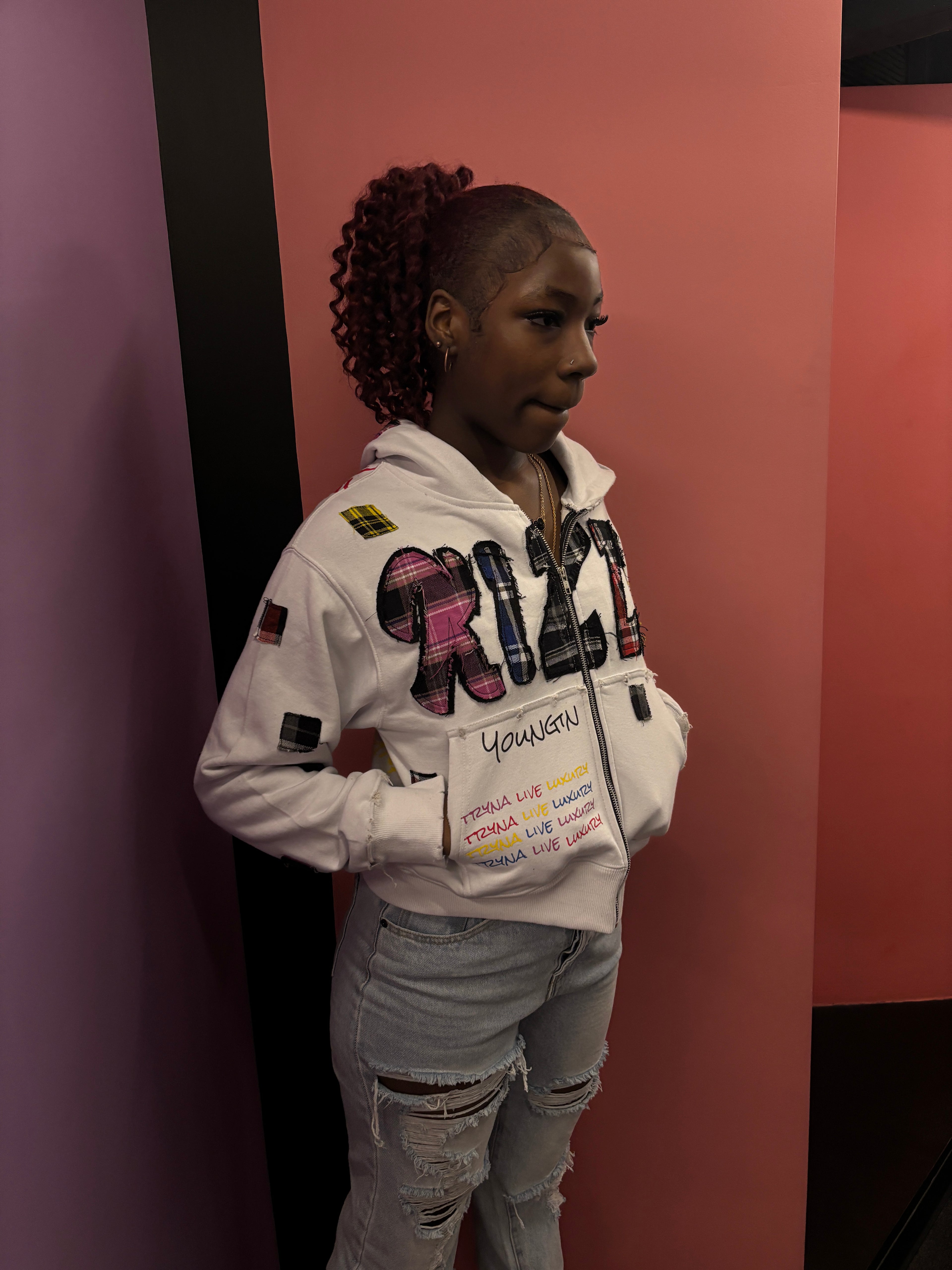 WHITE "LUXURY PATCH" ZIP UP