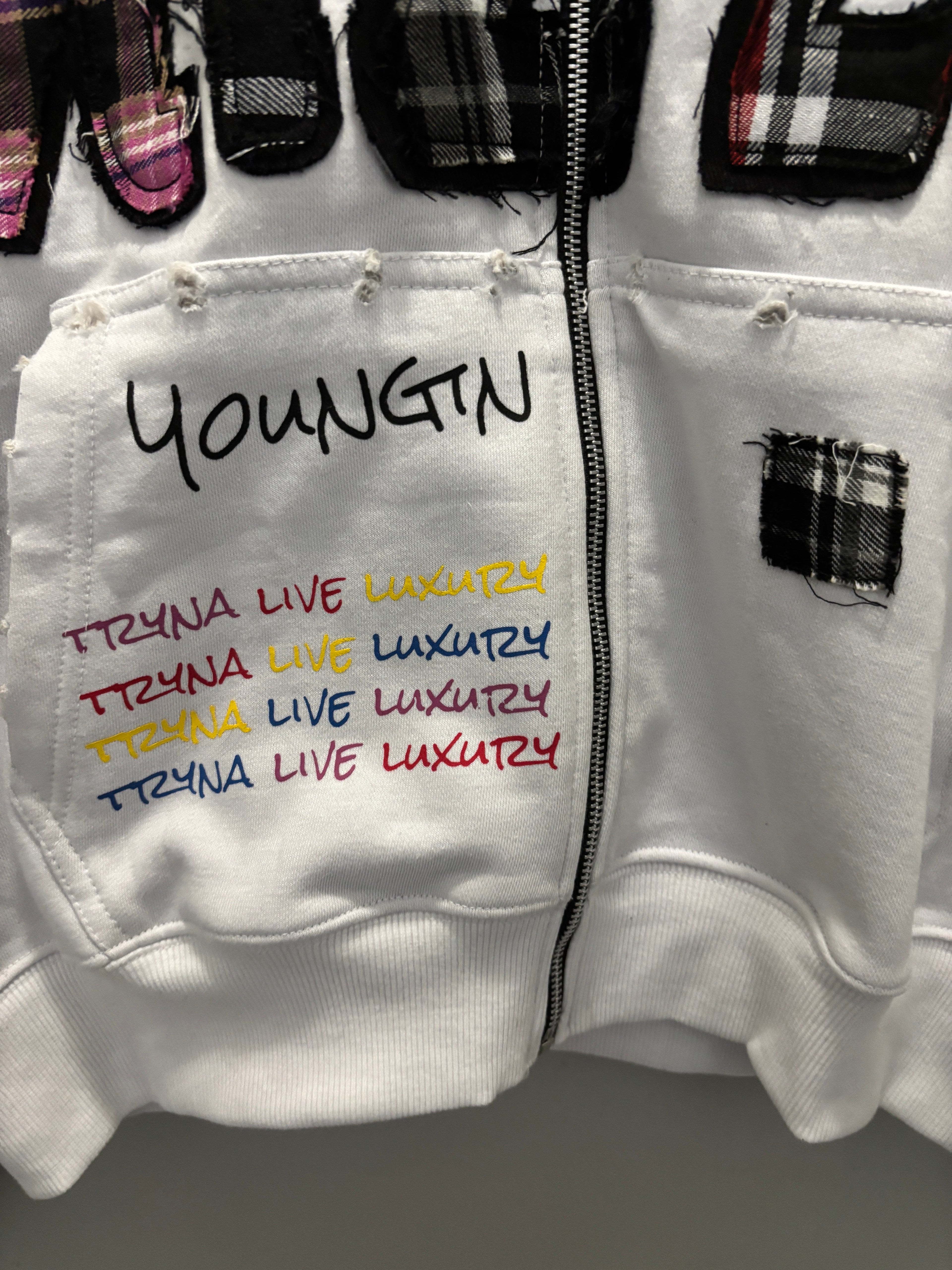 WHITE "LUXURY PATCH" ZIP UP