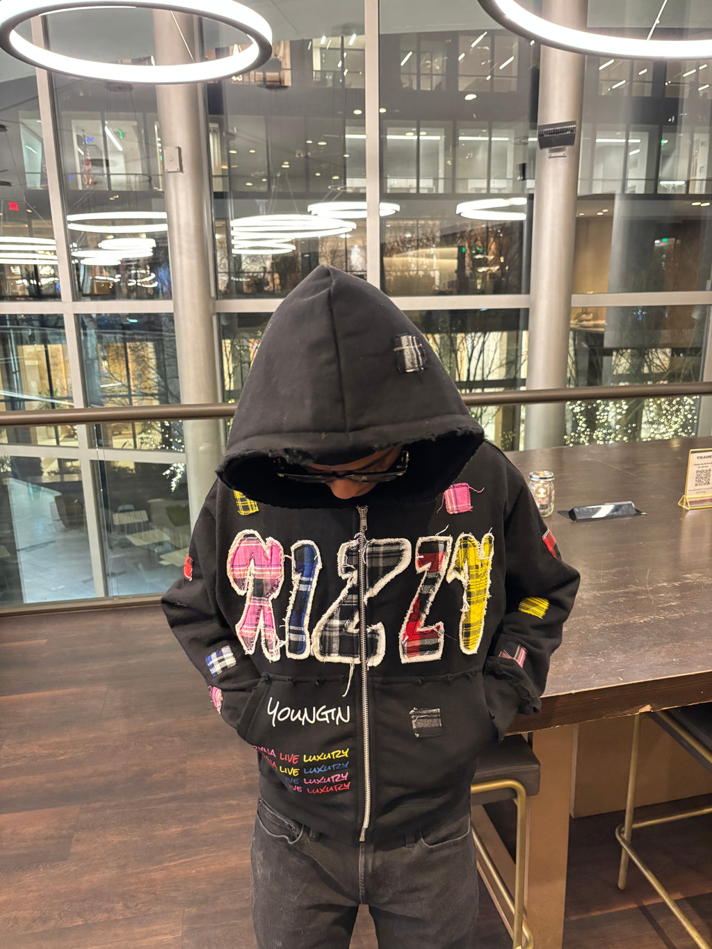 BLACK "LUXURY PATCH" ZIP UP