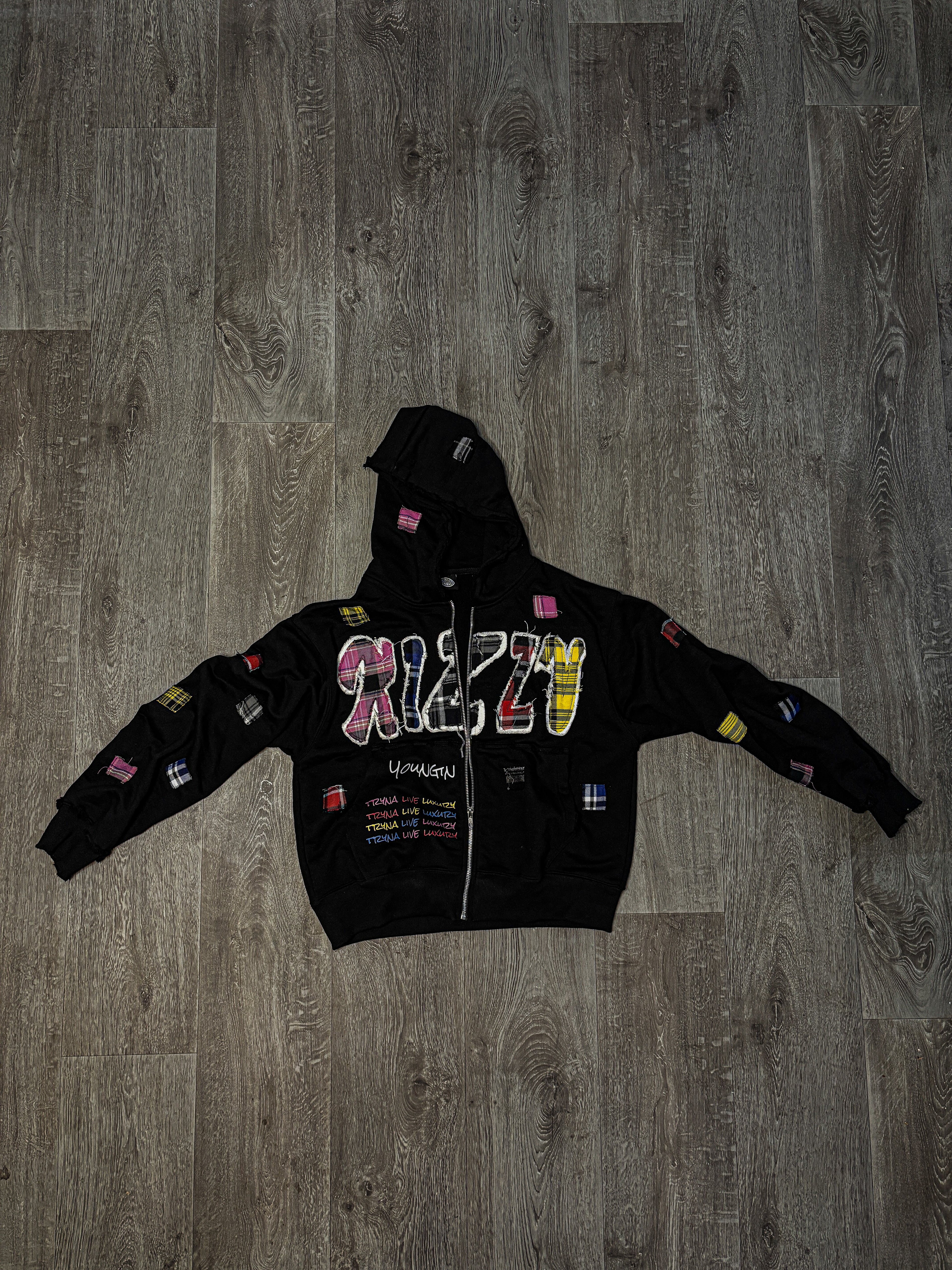 BLACK "LUXURY PATCH" ZIP UP