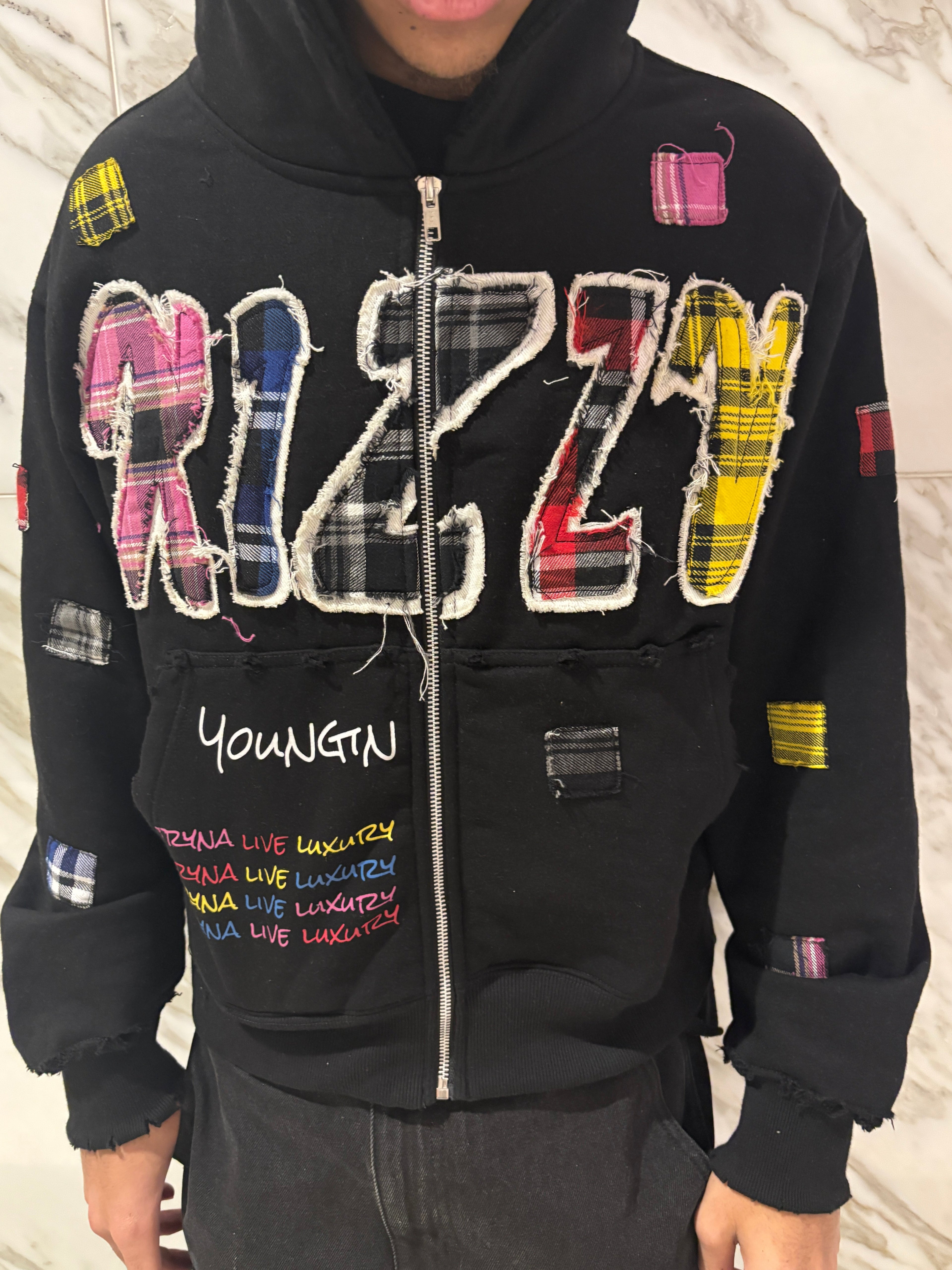 BLACK "LUXURY PATCH" ZIP UP
