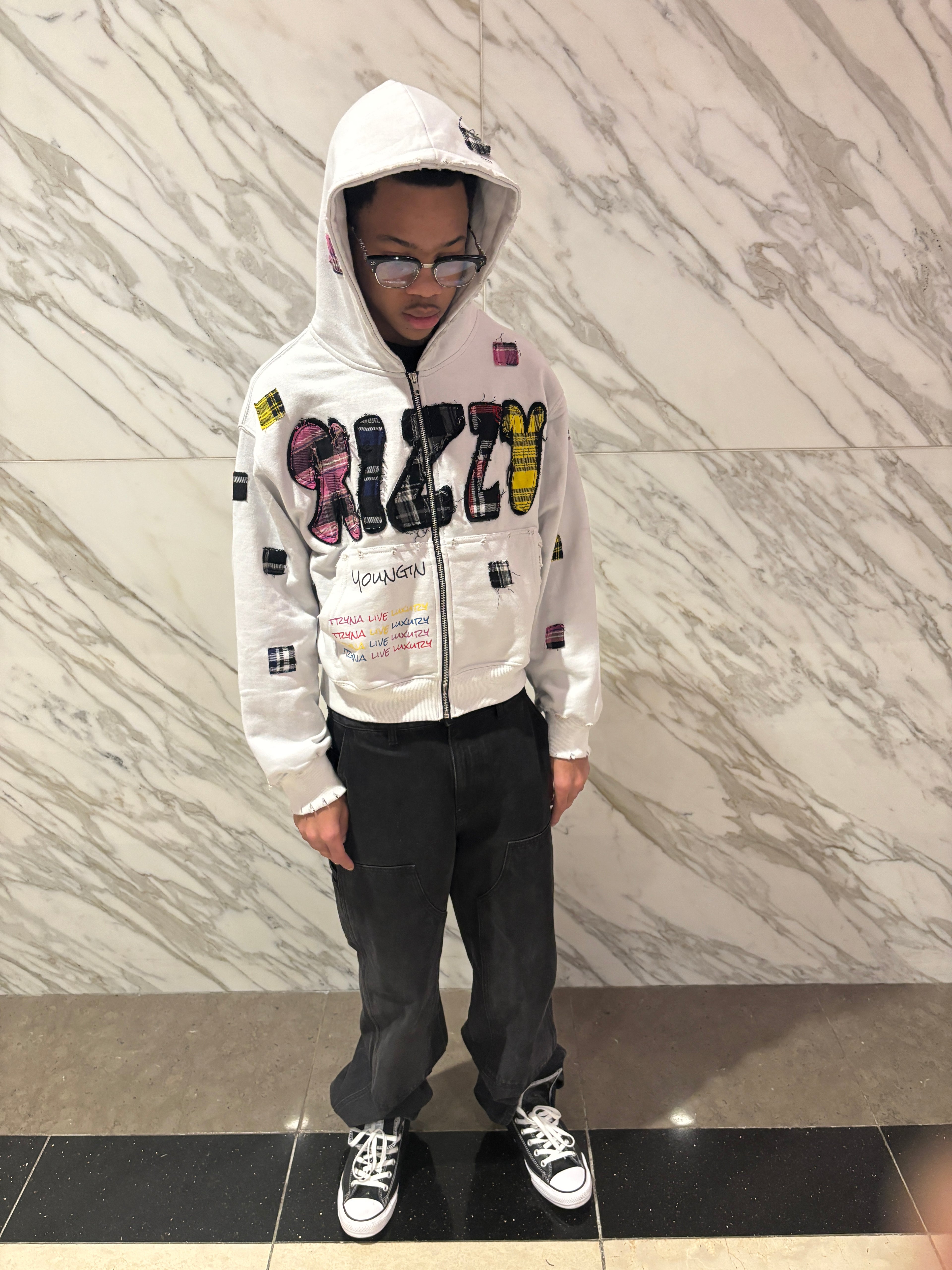 WHITE "LUXURY PATCH" ZIP UP