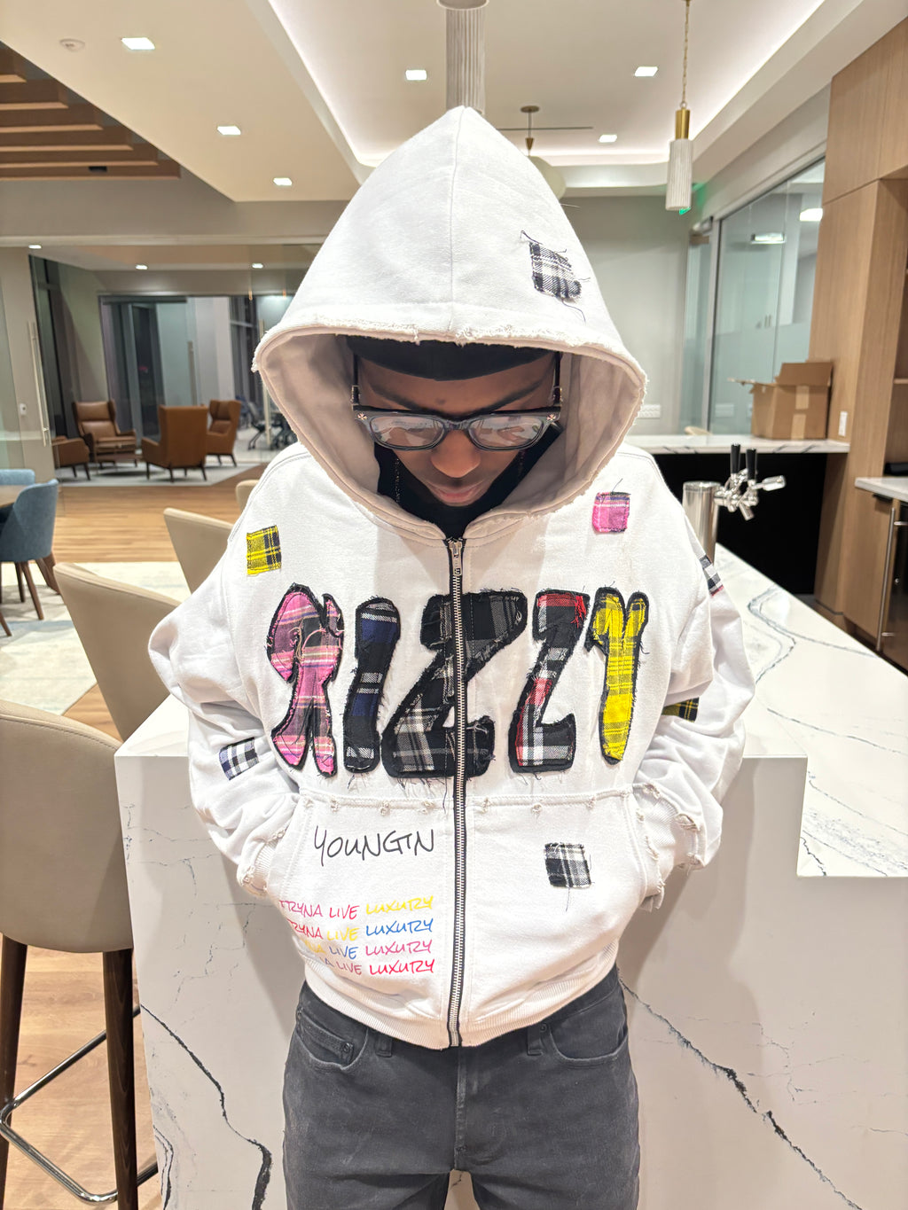 WHITE "LUXURY PATCH" ZIP UP