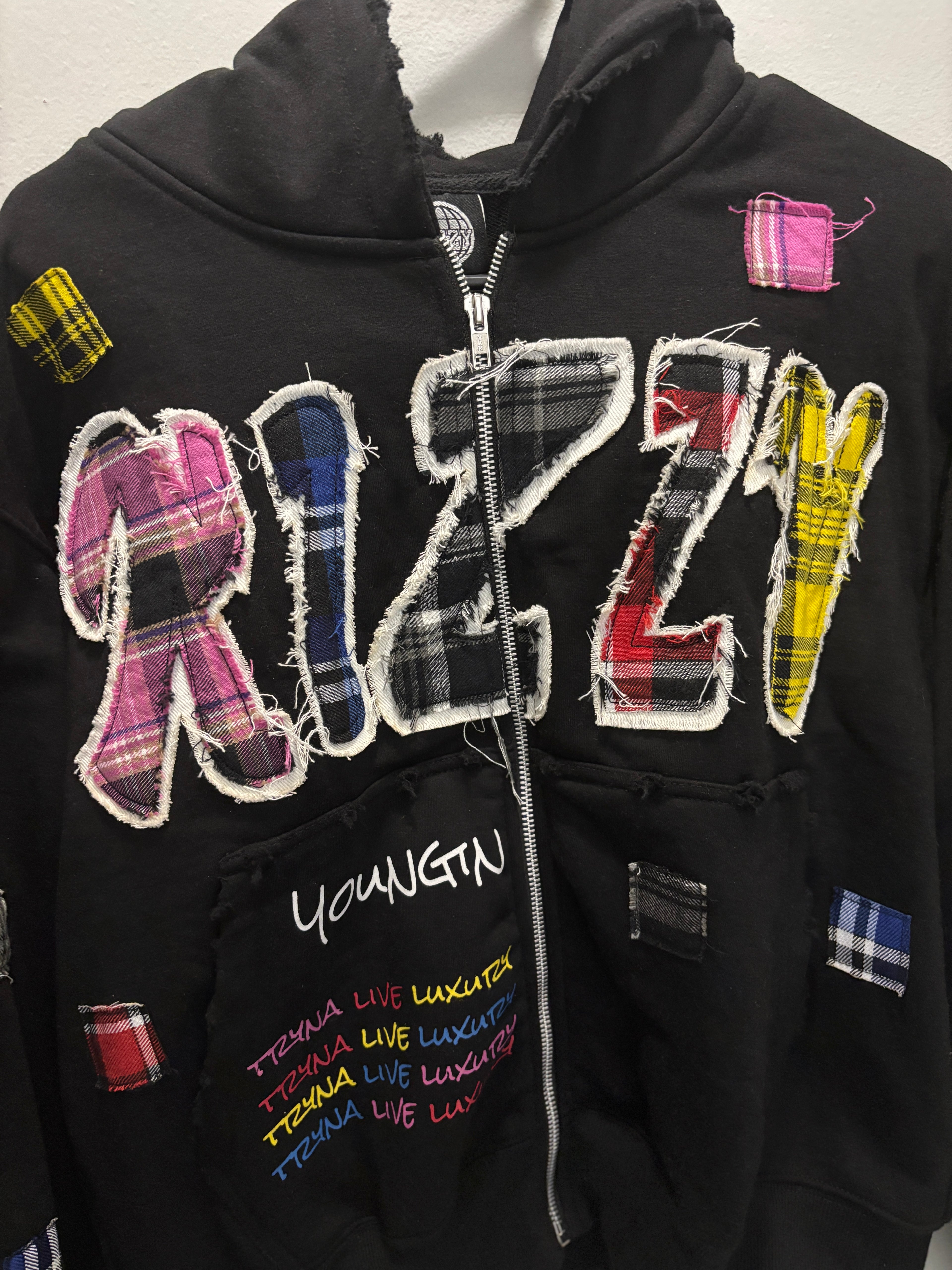 BLACK "LUXURY PATCH" ZIP UP