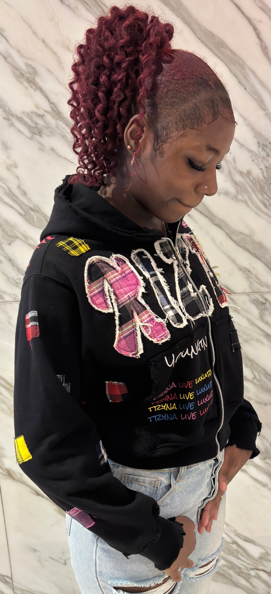 BLACK "LUXURY PATCH" ZIP UP