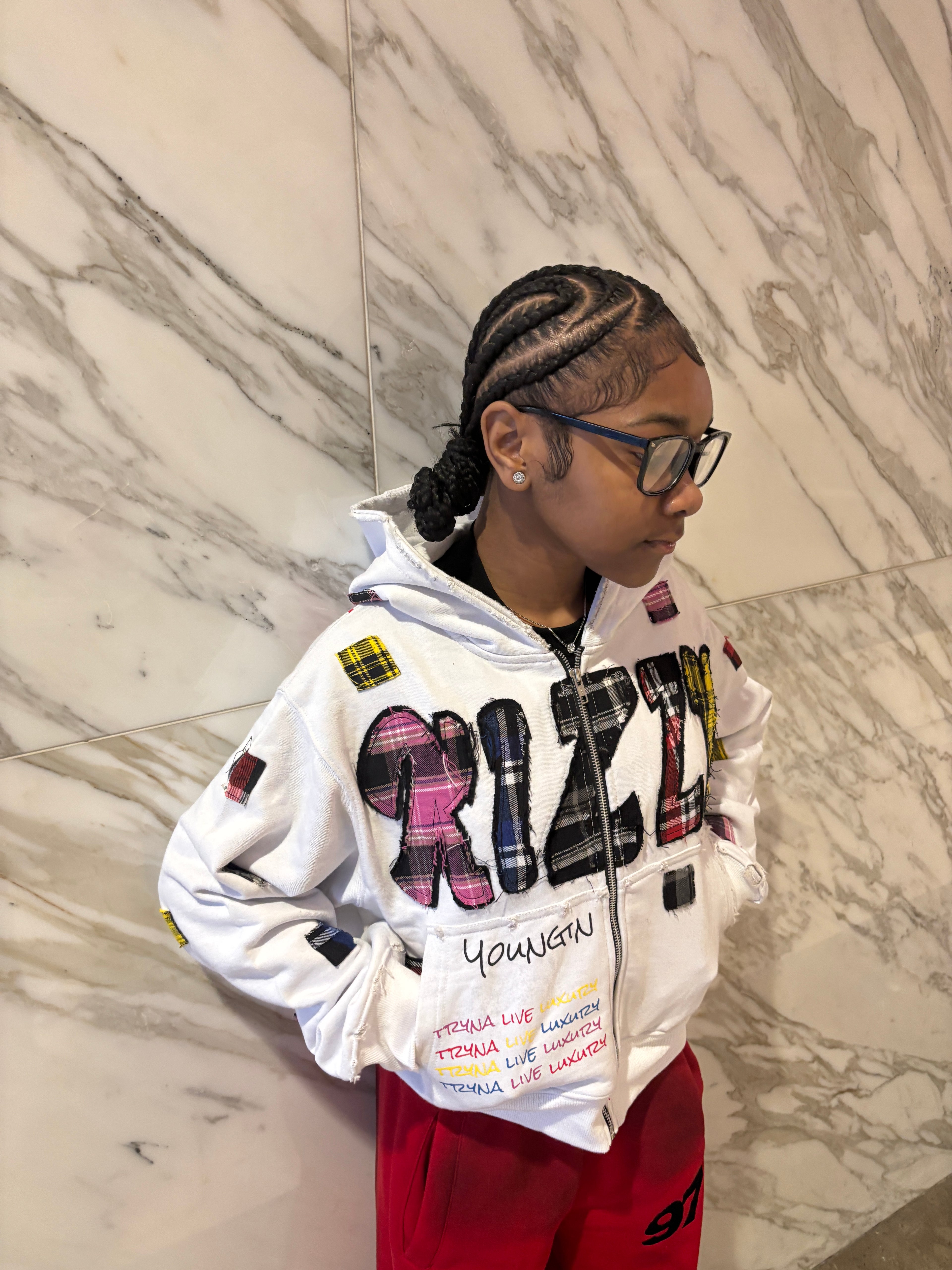 WHITE "LUXURY PATCH" ZIP UP